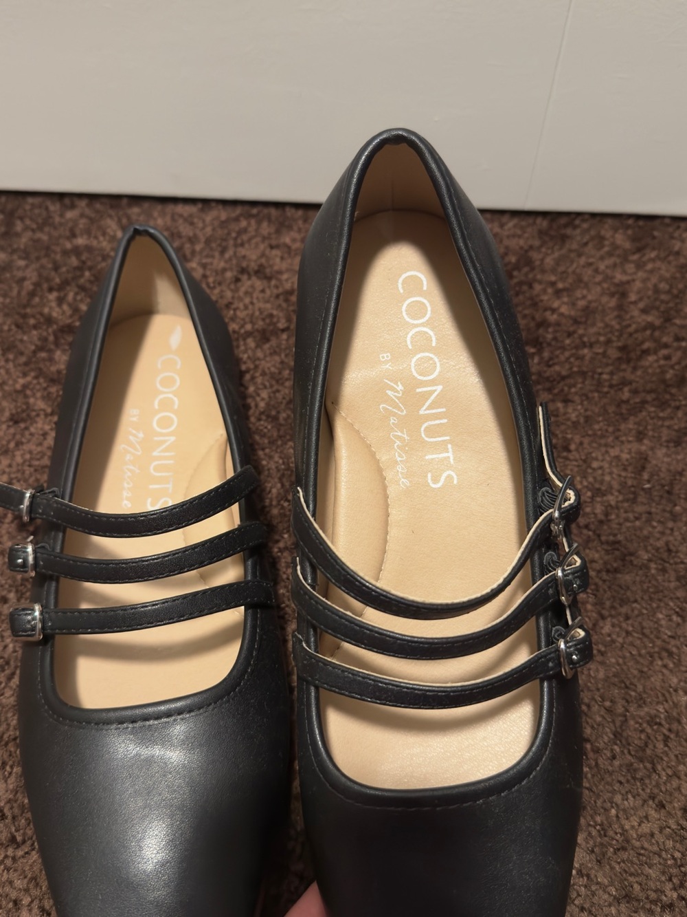 Coconuts by Matisse Black Triple-Strap Mary Jane Flats